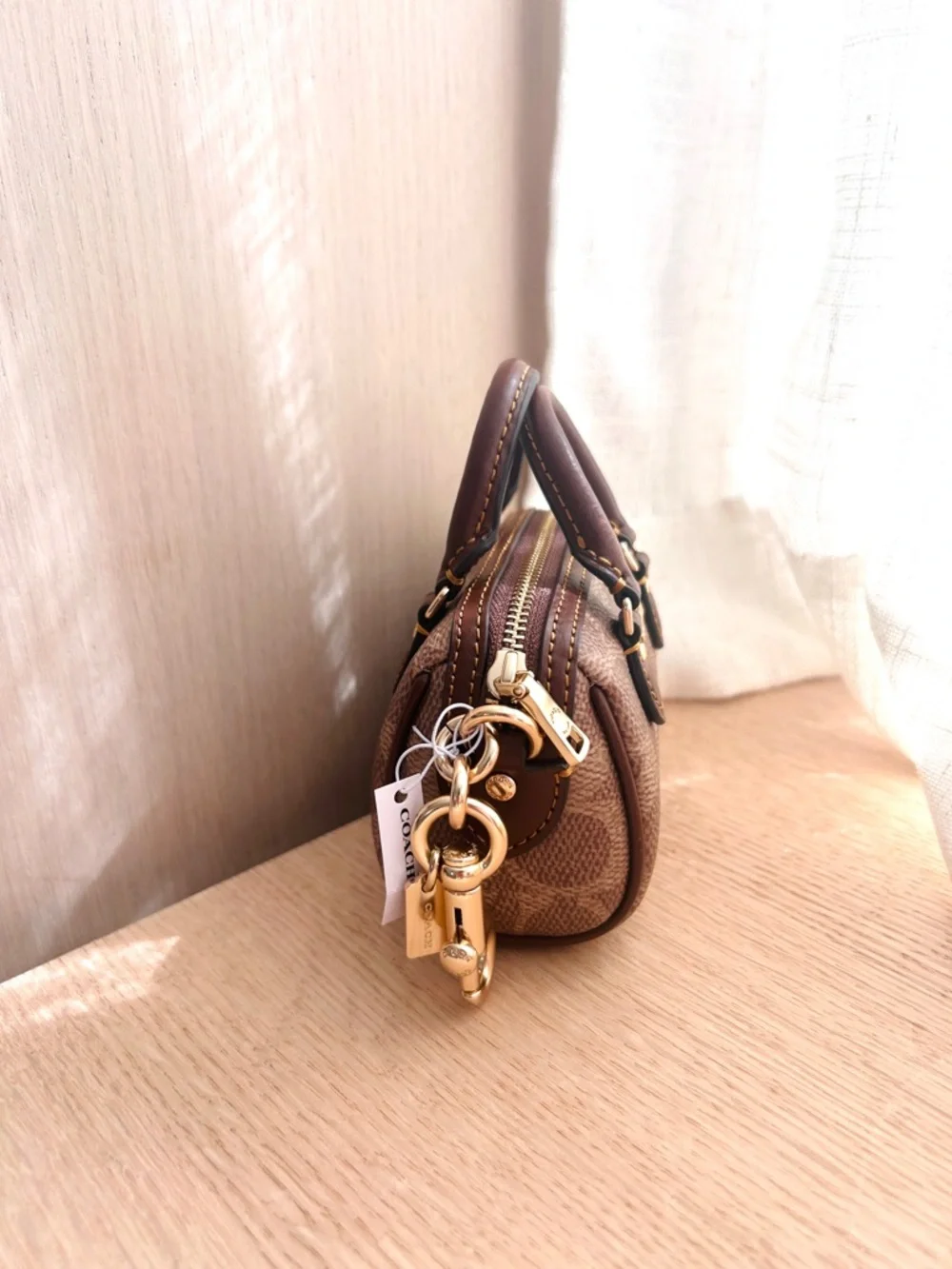 NWT🌞Coach Mini Rowan Bag Charm In Signature Canvas Key Chain Coin Purse CX068 - Picture 2 of 4